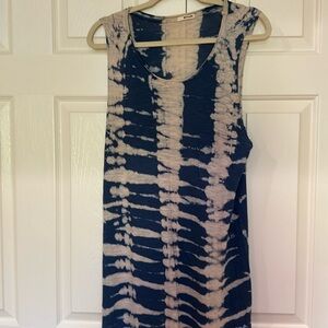 Tie dye tank dress w muscle sleeves; hi low cut